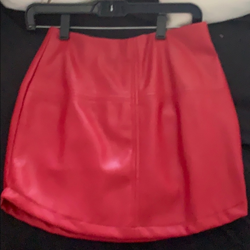 Red leather skirt